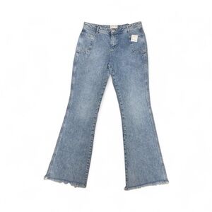 We The Free Jeans Womens 29 Blue Medium Wash Mid Rise Wide Leg Flare Frayed